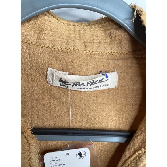 FREE PEOPLE We the Free Summer Daydream Frayed Button Down Shirt Taupe Size S NE - Picture 8 of 10